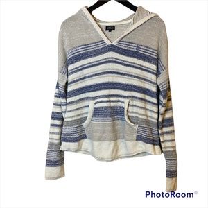 LIRA BEACH SWEATER HOODIE FRONT POCKET CREAM AND BLUE STRIPES SIZE M WOMENS